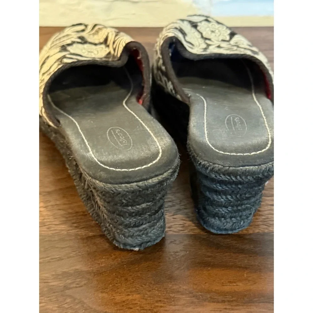 Talbots Womens Black White Floral Lace Espadrille Wedge Slides Sandals Size 6.5